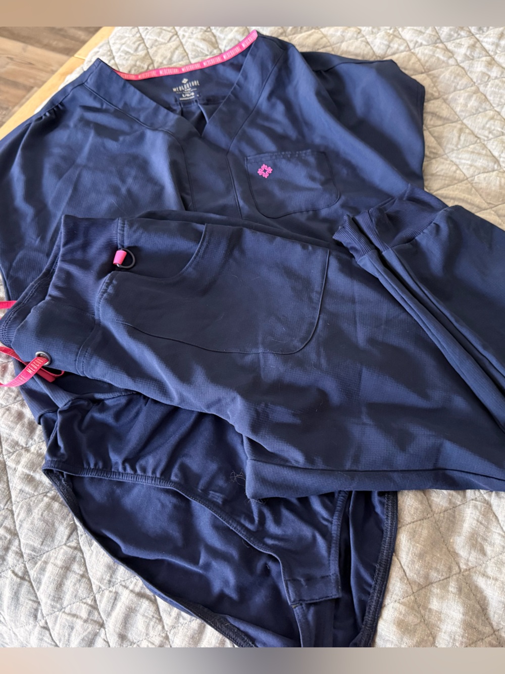 Med Couture Navy Scrub Set with Pink Trim